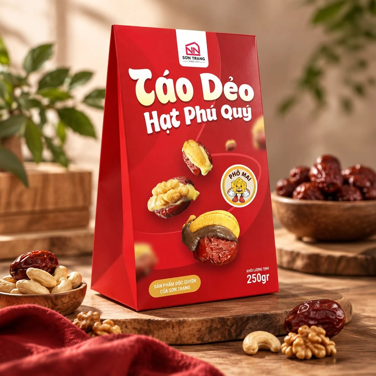 Mockup bao bì Táo Dẻo Hạt Phú Quý của Ngon Ngon Sơn Trang